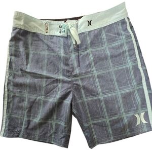 Hurley Blue and Green Plaid Board Shorts